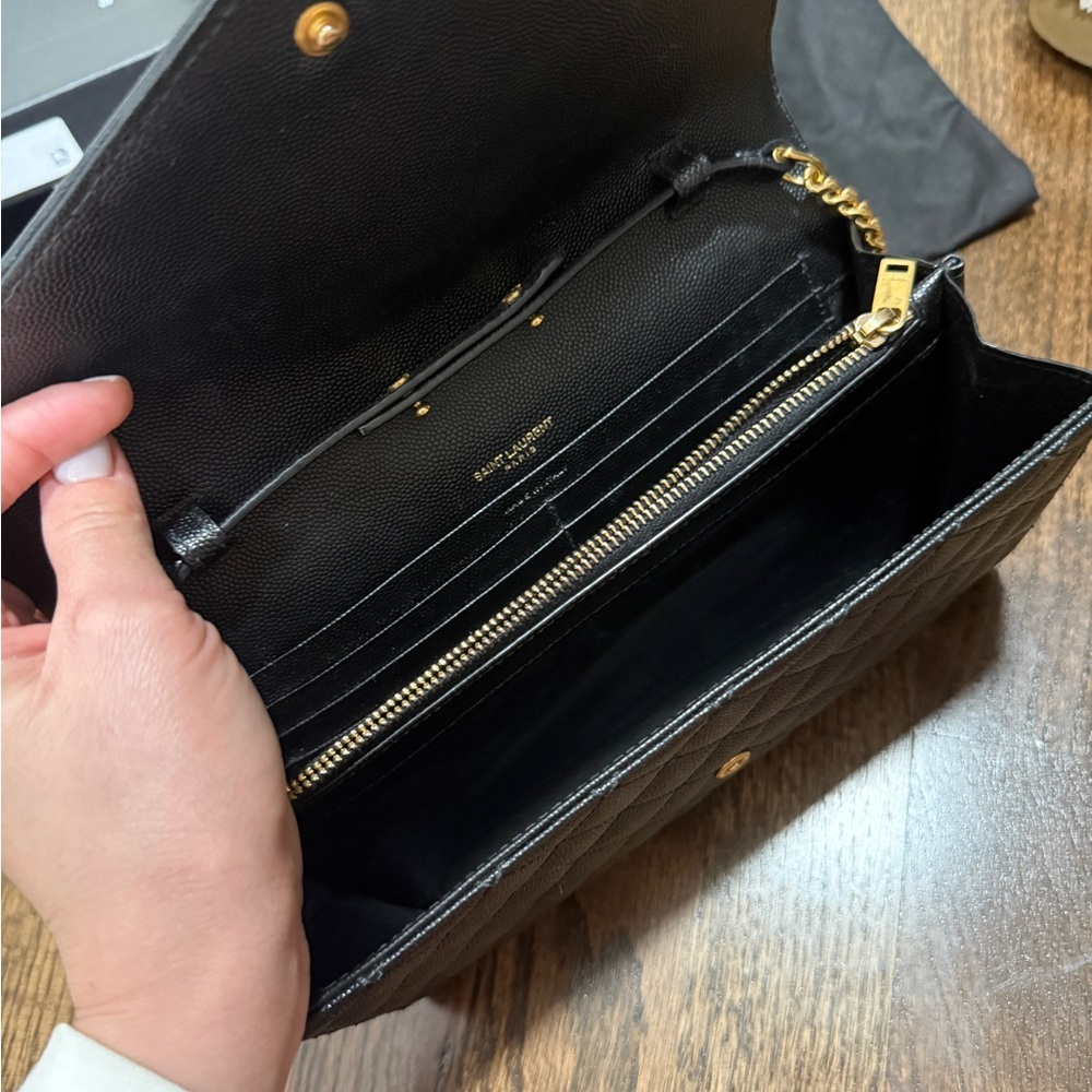 Saint Laurent Black Quilted Clutch with Gold Chain - Picture 4 of 8